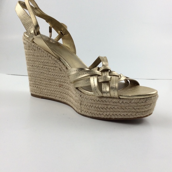 Coacn Dottie Womens Gold Leather Espadrille Wedge - Picture 7 of 8